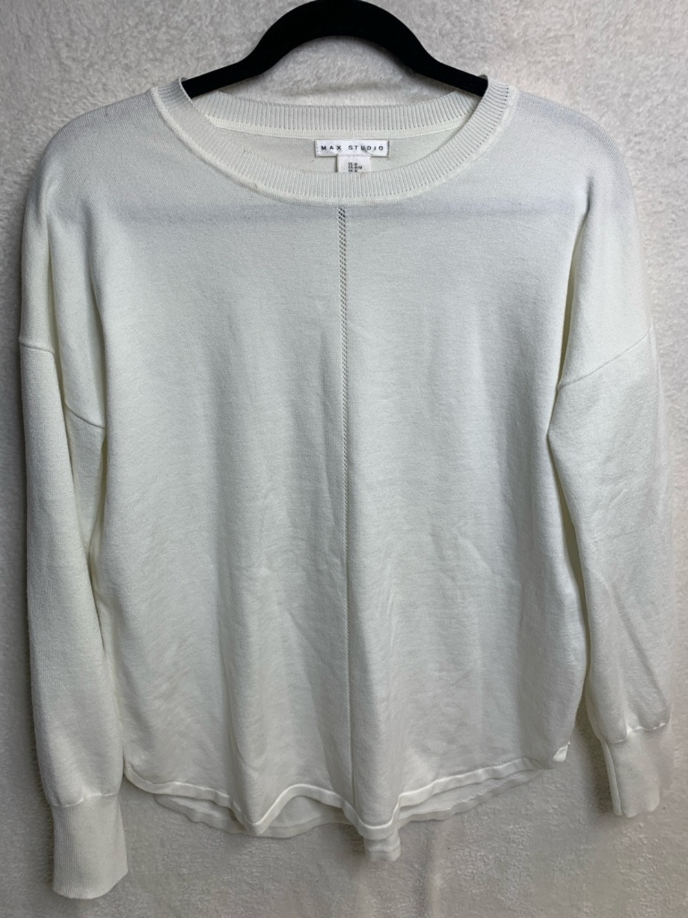 Max Studio Ivory Crewneck Sweater with Center Seam